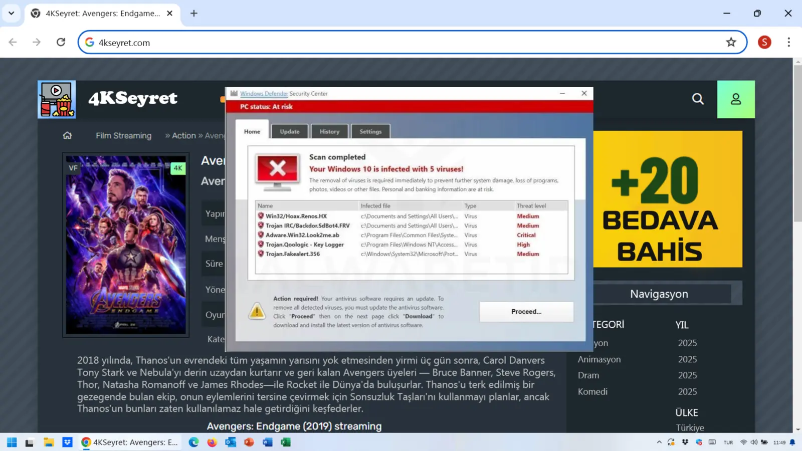 Riskli internet sitesi ve güvenlik uyarısı