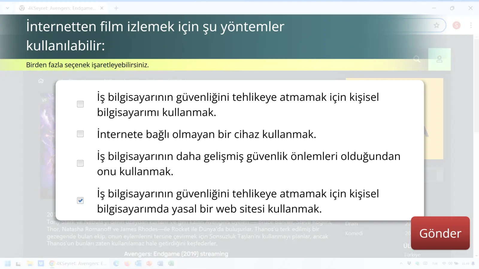 İnternet kullanımına ilişkin bilgi sorusu