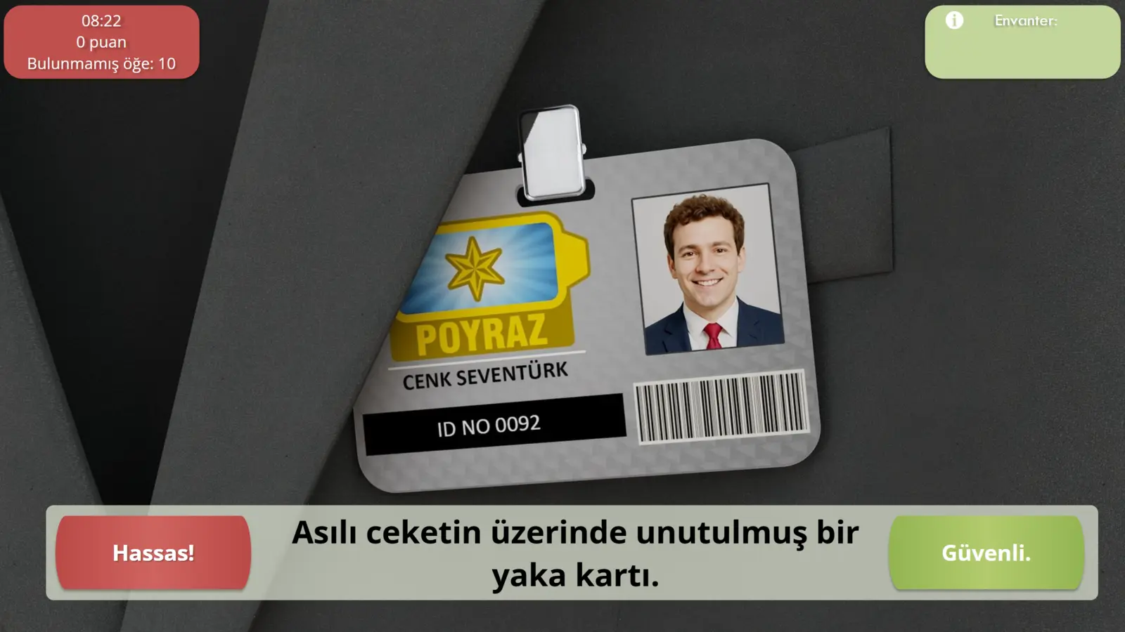 Yaka kartı güvenliği karar ekranı